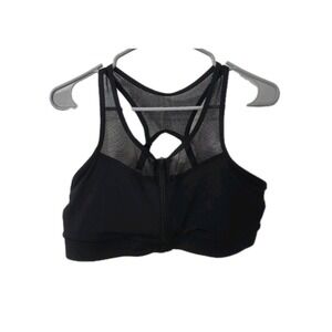 Handful Full Zip Black Sports Bra, XL